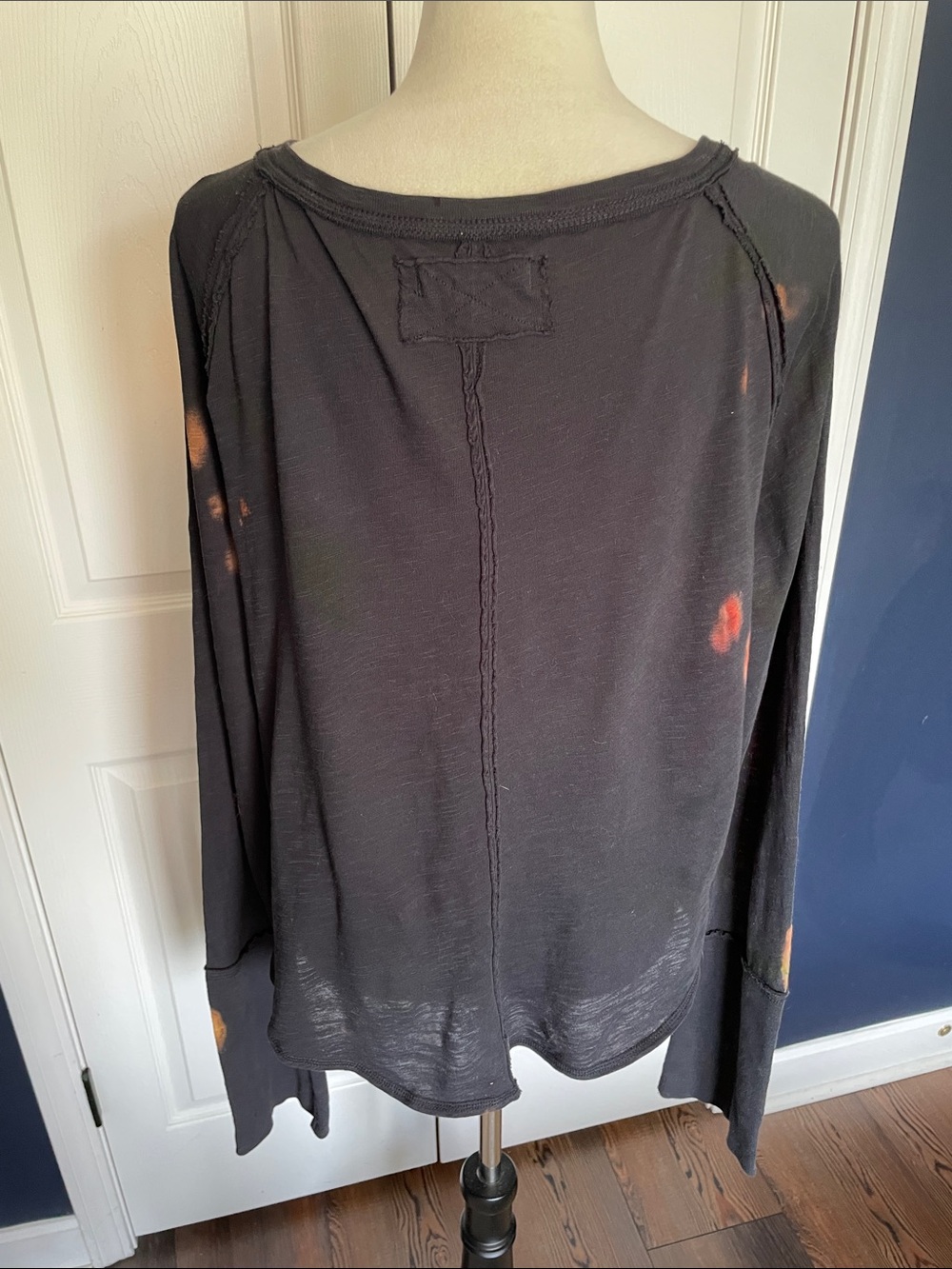 Free People Black Floral V Neck Long-Sleeve Tunic Cotton Size XL - Picture 5 of 10